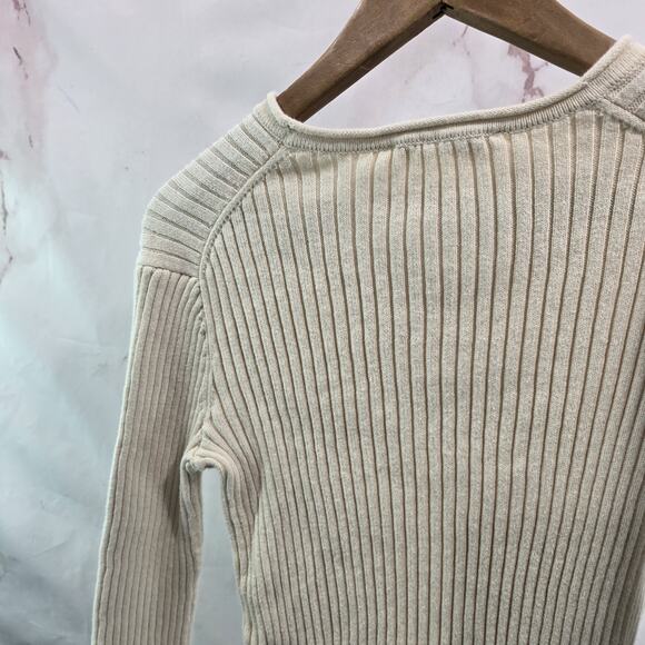 Everlane Sweater Womens Medium Cream Organic Cotton Ribbed Off White Roll Neck - Picture 6 of 10